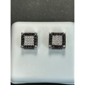 MOISSANITE earrings with Rhodium plating-‎ screwbacks,Mens, hip hop square kite